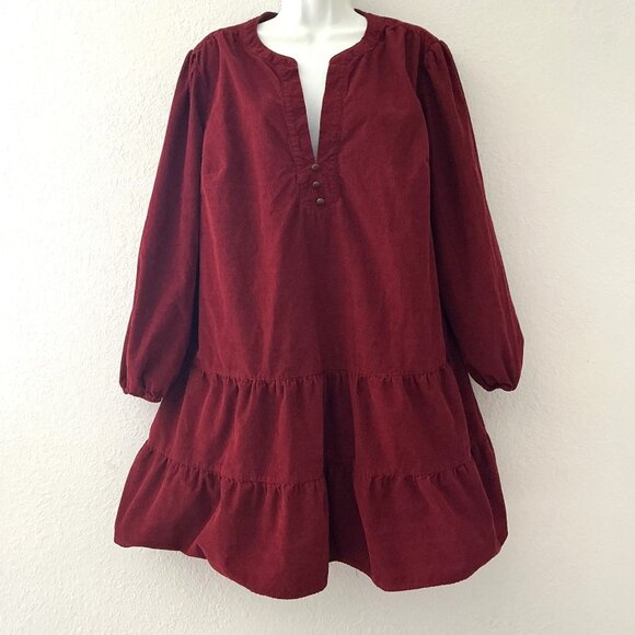 CRANBERRY WOVEN TIERED DRESS HOLIDAY CASUAL PLUS SIZE XXL-20 GUC - Picture 6 of 14